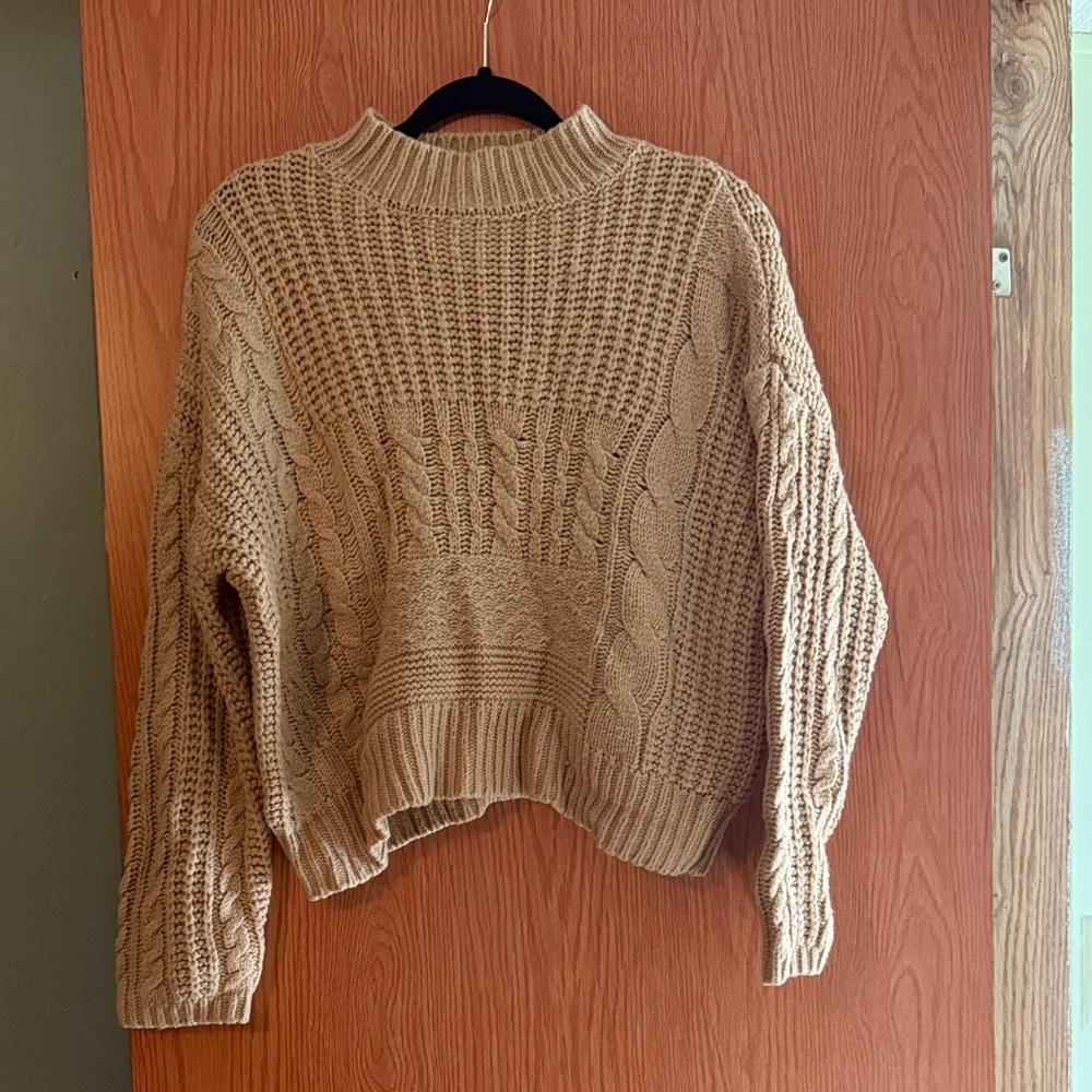 Time and Tru Beige Cable Knit Turtleneck Sweater